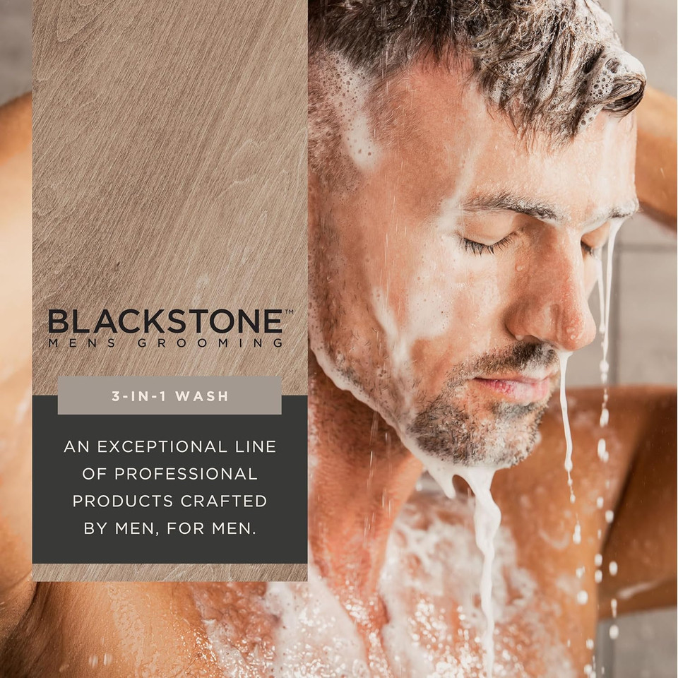Blackstone Men'S Grooming 3-In-1 Wash For Men With Coconut Oil, Vitamin B5 And Caffeine | Cleanses & Conditions Hair, Body, & Face | For All Skin & Hair Types - Activated Charcoal (32 Fl Oz)