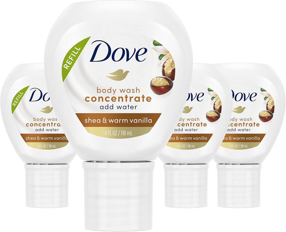 Dove Concentrate Refill 4 Count For Instantly Soft Skin And Lasting Nourishment Daily Moisture Refill For Use Reusable Bottle 4 Fl Oz (Makes 16 Fl Oz Of Body Wash)