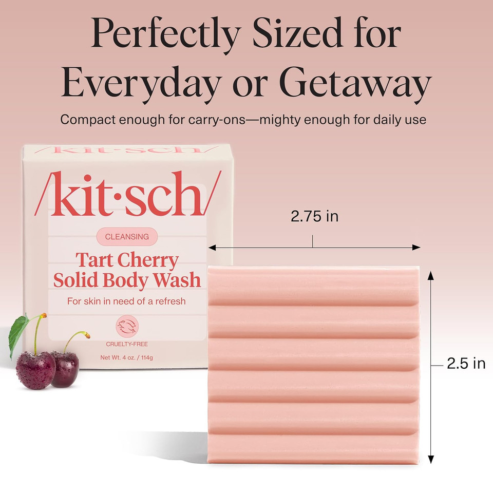 Kitsch Cleansing Tart Cherry Soap Bar With Refreshing Scent - Eco-Friendly Body Wash Women Love - Cherry Solid Bar Soap For Daily Use - Silicone, Sulfate And Paraben Free, Made In Usa - 4Oz