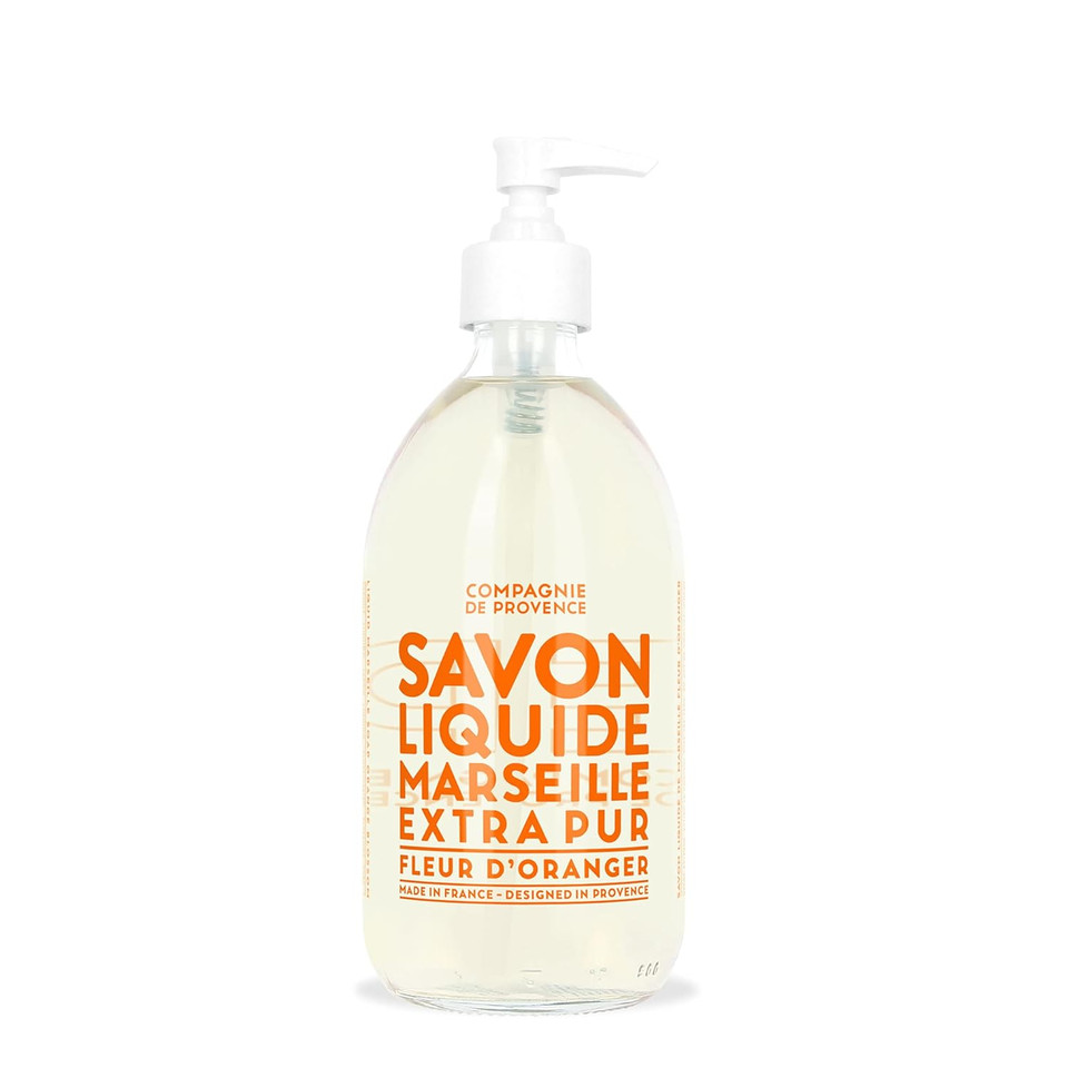 Compagnie De Provence Savon De Marseille Extra Pure Liquid Soap - Orange Blossom - 16.7 Fl Oz Glass Pump Bottle And 33.8 Fl Oz Plastic Bottle Refill