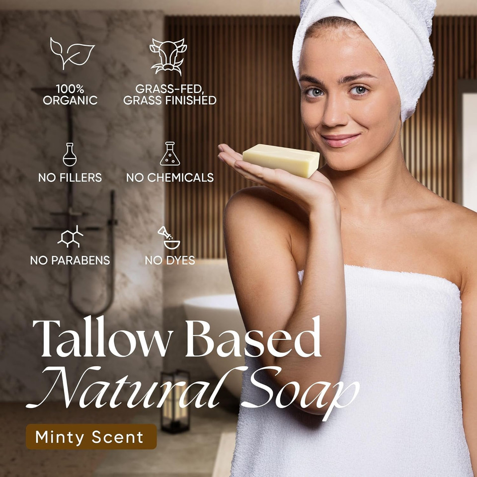 Beef Tallow Soap Bar Grass Fed  Organic Body Soaps, Face Tallow Soap Bar For Women  All Natural Soaps For Sensitive Skin, Moisturizing & Nourishing Cleanser For All Skin Types, In Citrus Bliss Scent