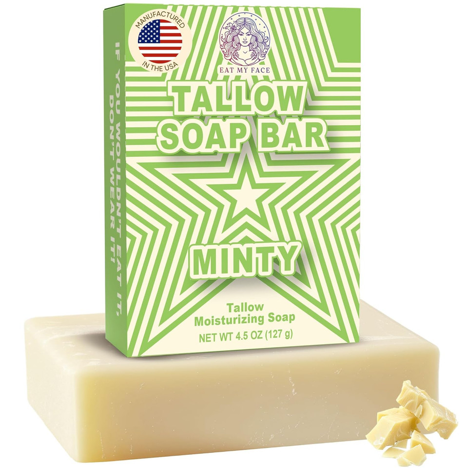 Beef Tallow Soap Bar Grass Fed  Organic Body Soaps, Face Tallow Soap Bar For Women  All Natural Soaps For Sensitive Skin, Moisturizing & Nourishing Cleanser For All Skin Types, In Minty Scent