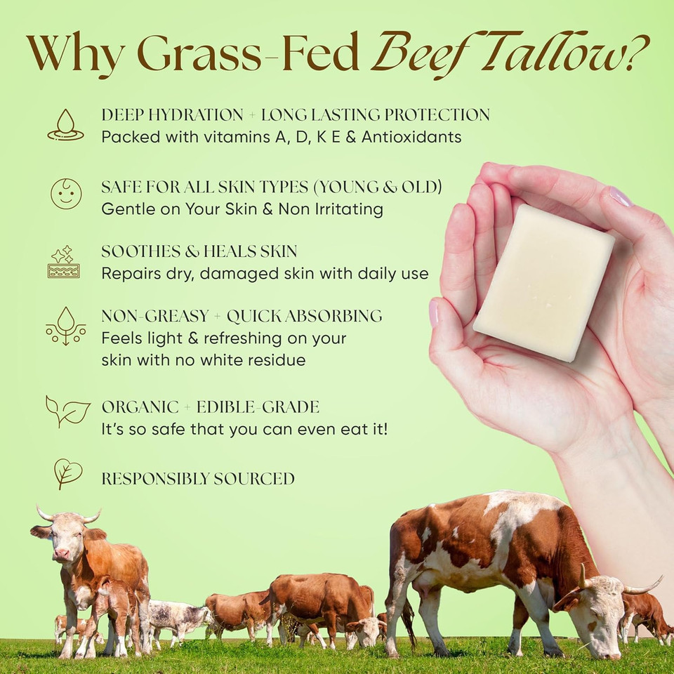 Beef Tallow Soap Bar Grass Fed  Organic Body Soaps, Face Tallow Soap Bar For Women  All Natural Soaps For Sensitive Skin, Moisturizing & Nourishing Cleanser For All Skin Types, In Minty Scent