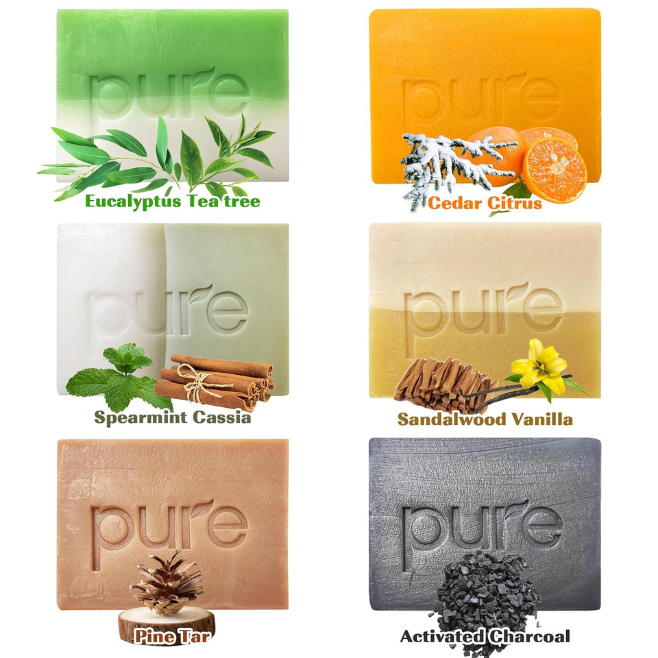 Luxury Triple Milled Mens Gift Set Handmade Soap Bar. Artisan Soap Cold Process Soap Bar! Men Gift Set Includes Tea Tree, Cedar, Sandalwood, Charcoal, Spearmint & Pine Tar Soap Natural Soap Set