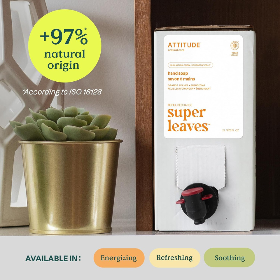 Attitude Liquid Hand Soap, Ewg Verified, Plant And Mineral-Based, Vegan Personal Care Products, Lemon Leaves, 67.6 Fl Oz