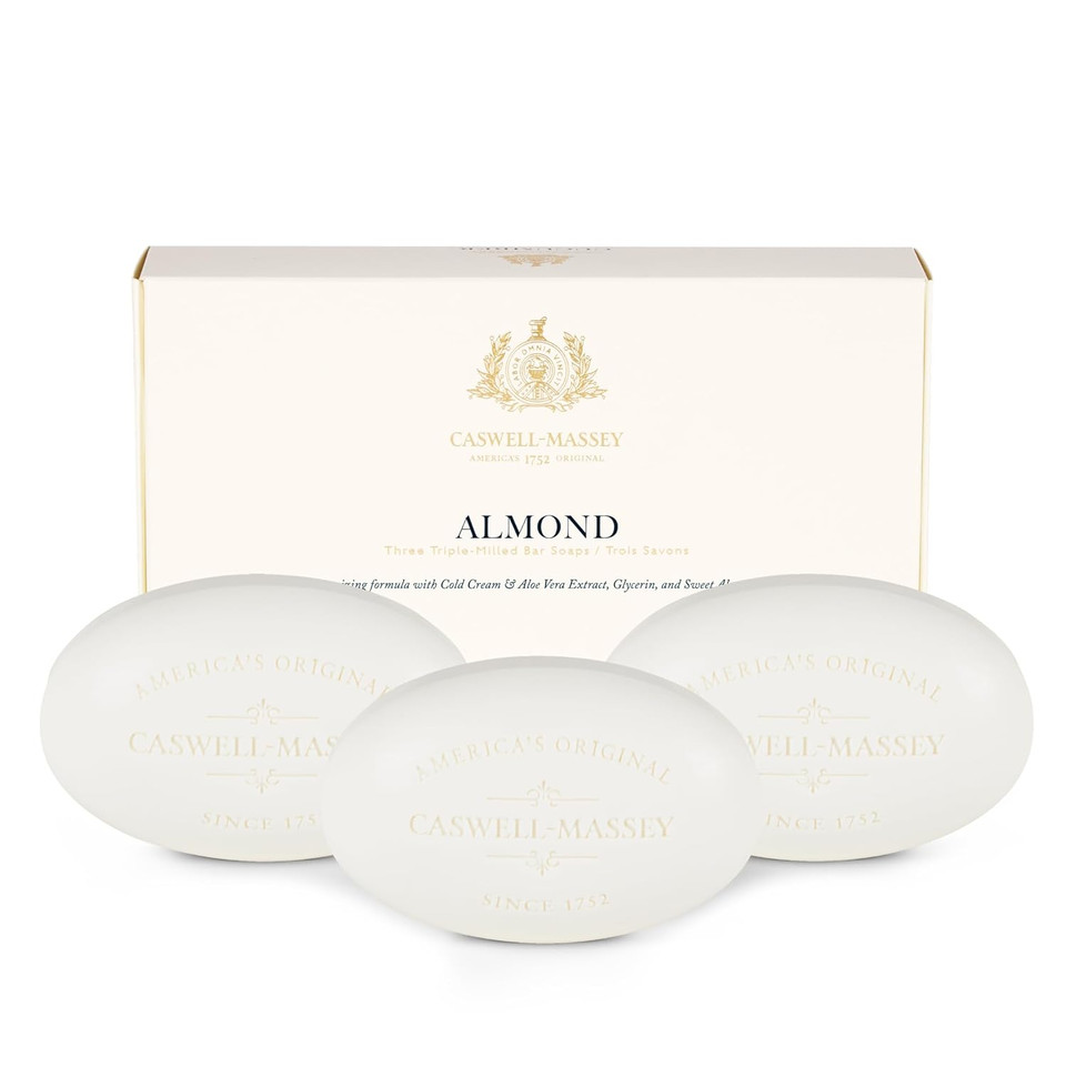 Caswell-Massey Natural Bar Soap Gift Set - Almond Scent - Triple-Milled Moisturizing Body Soap Bars For Men & Women, Plant-Based Formula For Soft Skin, Made In Usa, 3 X 5.8 Oz