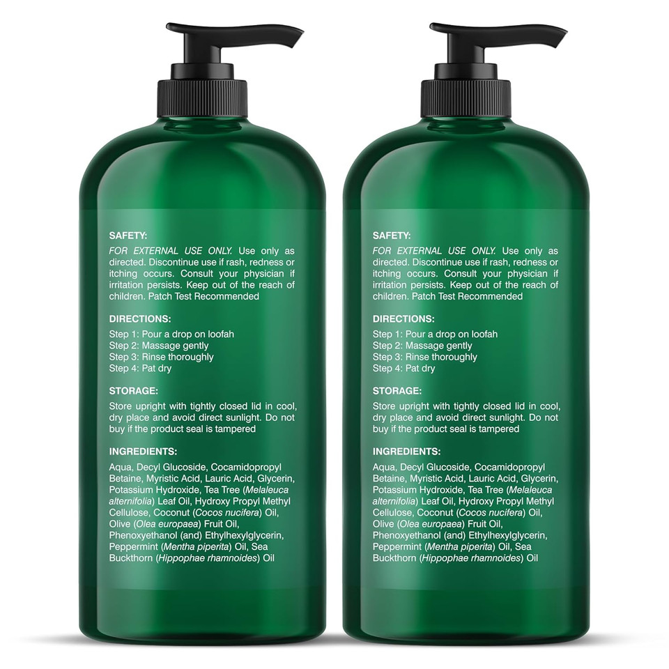 Botanic Hearth Tea Tree Body Wash | 16 Fl Oz | Helps Soothe Itchy, Dry Skin, Antifungal Body Wash With 100% Pure Tea Tree Oil | Sulfate Free, Paraben Free, For Men And Women Set Of 2