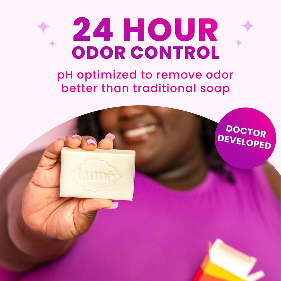 Lume Acidified Body Cleansing Bar - 24 Hour Odor Control - Removes Odor Better Than Soap - Moisturizing Formula - Formulated Without Sls Or Parabens - Ob/Gyn Developed - 5 Ounce (Unscented)