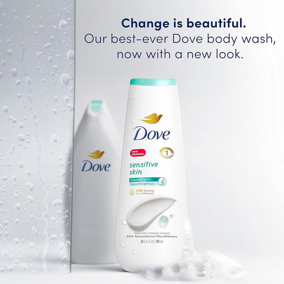Dove Body Wash 3 Count Sensitive Skin For 24Hr Lotion-Soft Skin Moisturizing Skin Cleanser Gentle Hypoallergenic Formula With No Sulfates No Parabens
