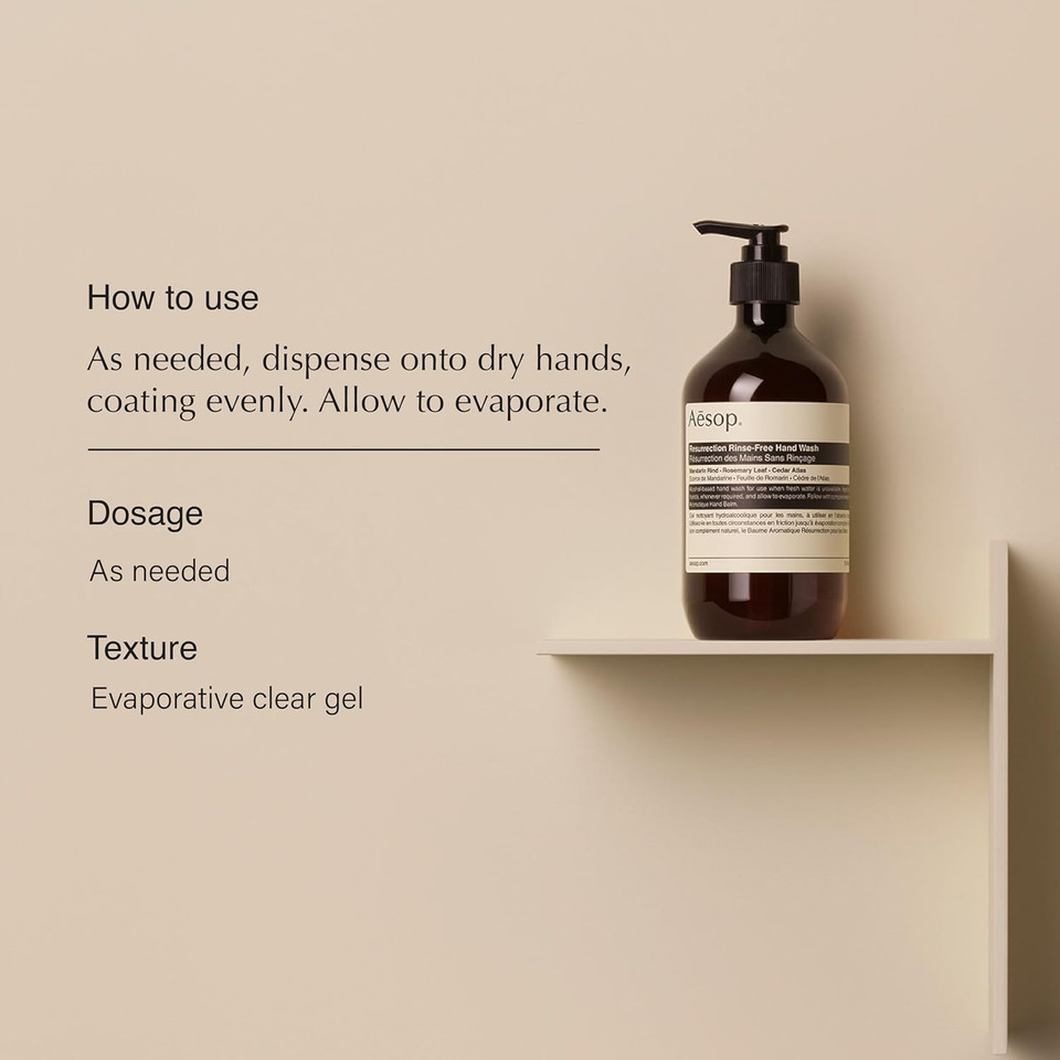 Aesop Resurrection Rinse-Free Hand Wash | Cleanse And Hydrate Without Water | Alcohol Based Formulation | 16.9 Oz
