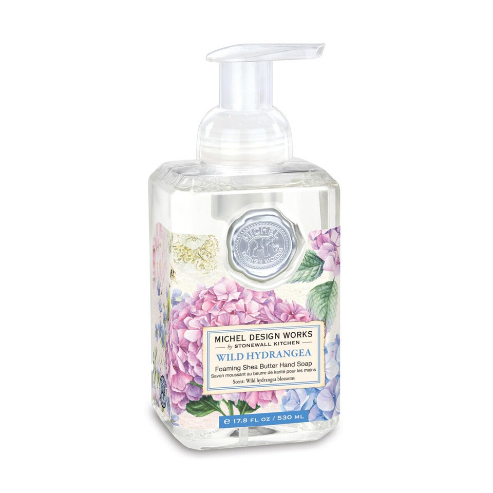 Michel Design Works Foaming Hand Soap 17.8Oz, Hydrangea Scent And Design, Shea Butter And Aloe Vera Blend, Beautiful Square Container With Pump