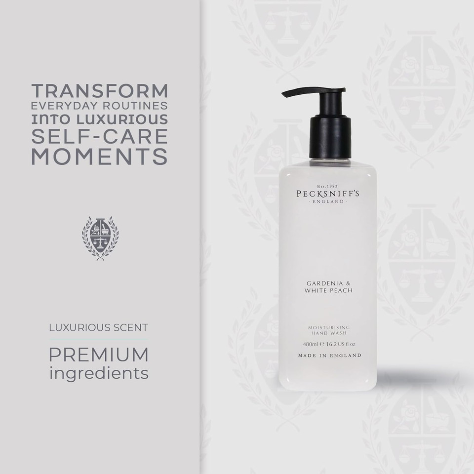 Pecksniff'S Hand Wash - Liquid Hand Soap For Soft Skin, Natural, Revitalising, Hydrates And Moisturises, Handcrafted In England, Cruelty Free, Gift Of Luxury 480Ml/16.2 Fl Oz (Gardenia & White Peach)