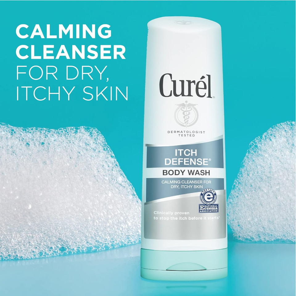 Curel Itch Defense Calming Daily Cleanser, Body Wash, Soap-Free Formula, For Dry, Itchy Skin, With Hydrating Jojoba And Olive Oil, 10 Oz