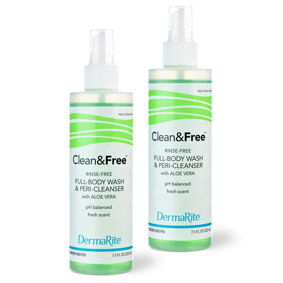 Dermarite Clean & Free Rinse-Free Scented Shampoo And Body Wash - Cleanses Hair, Face, And Body Without Rinsing - 7.5 Oz., 2 Count
