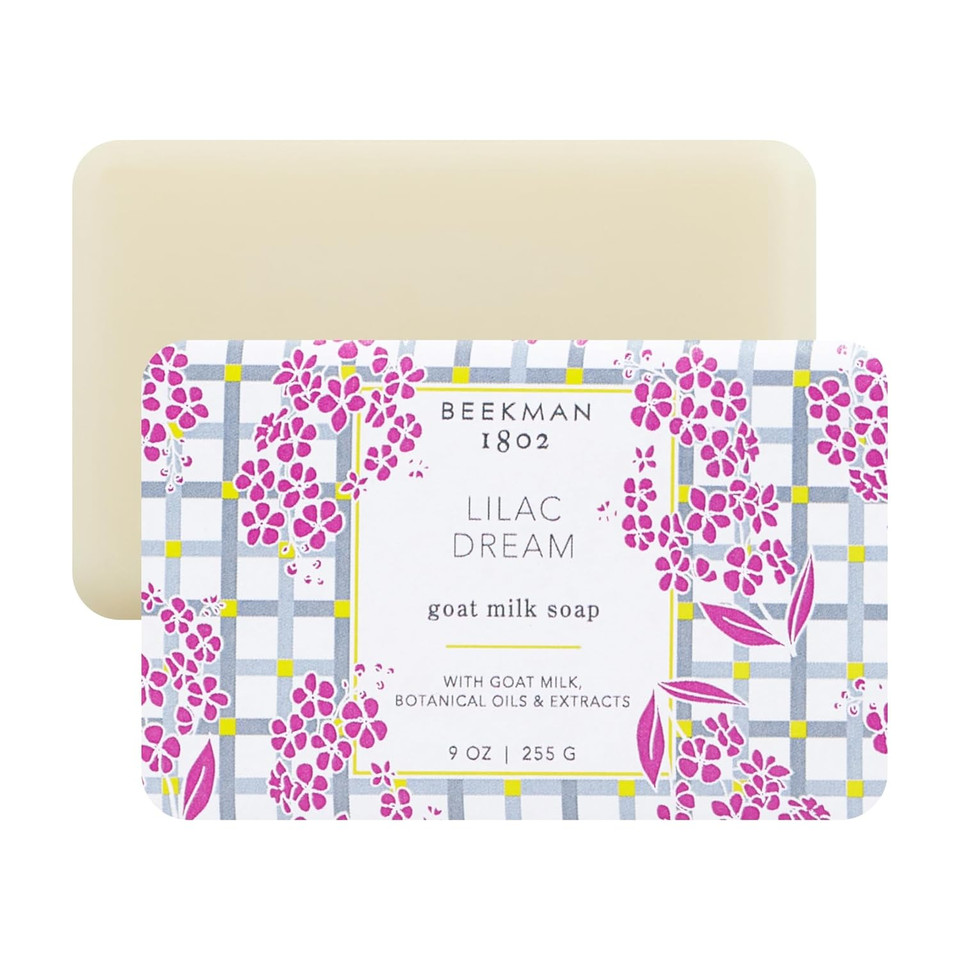 Beekman 1802 Lilac Dream Goat Milk Soap - 9 Oz - Scented - Cleanses, Nourishes & Hydrates - With 100% Vegetable Base & Botanical Oils - Triple Milled - Good For Sensitive Skin - Cruelty Free