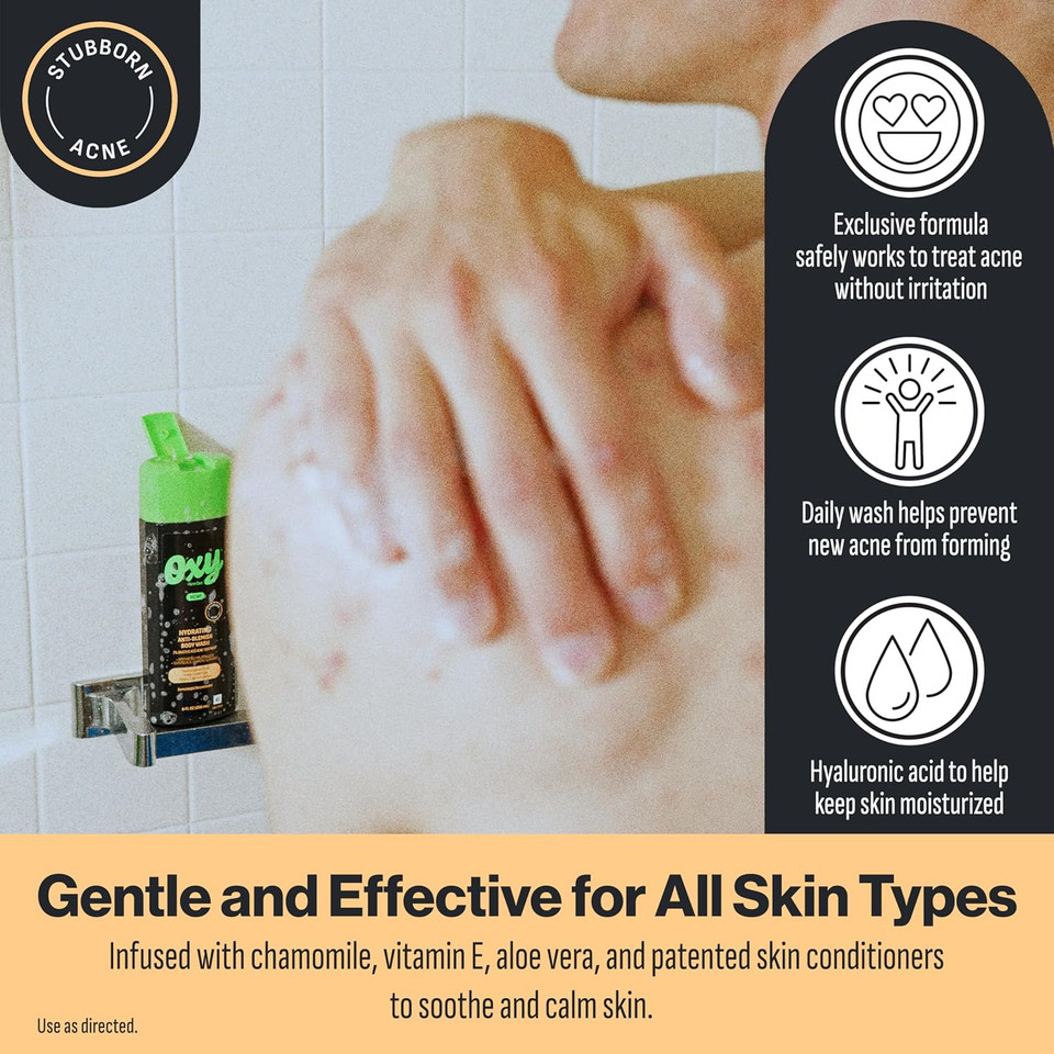 Oxy Stubborn Acne Anti-Blemish Body Wash For Teens, 2% Salicylic Acid, Hydrating Face & Body Wash Clears & Prevents Breakouts, Fast-Acting Acne Treatment, Dermatologist Recommended, 9 Fl Oz