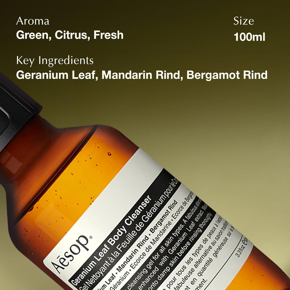 Aesop Geranium Body Care Trio (Body Cleanser 3.3 Oz + Body Balm 3.3 Oz + Body Scrub 6.2 Oz)