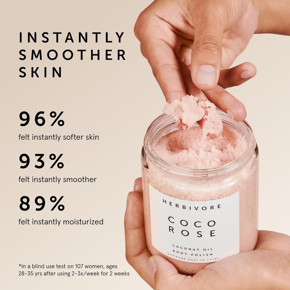Herbivore Coco Rose Exfoliating Body Scrub + In-Shower Moisturizer With Coconut Oil, Shea Butter + Pink Clay For Softer, Smoother Skin | Vegan, Plant-Based, Cruelty-Free
