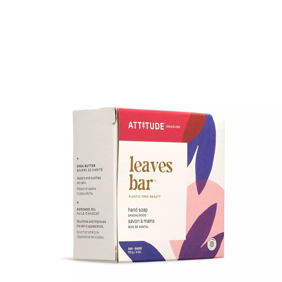 Attitude Soap Bar, Natural Origin, Nourishing Cleanser For Hands And Body, Repairs And Soothes Dry Skin, Avocado Oil & Shea Butter, Ewg Verified & Vegan, Sandalwood, 4 Oz