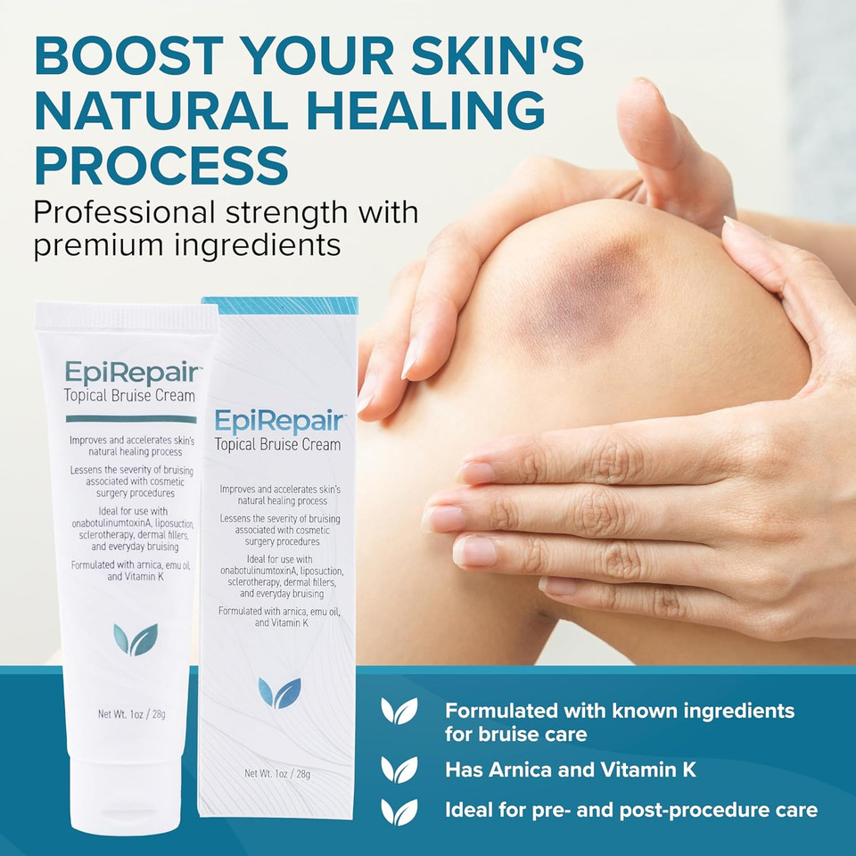 Epirepair Premium Bruise Cream - Formulated With Clinically Proven Arnica Oil & Vitamin K To Help Lessen & Remove Bruises In Cosmetic Surgery Procedures - Enhanced With Emu Oil, Vitamin E & Green Tea