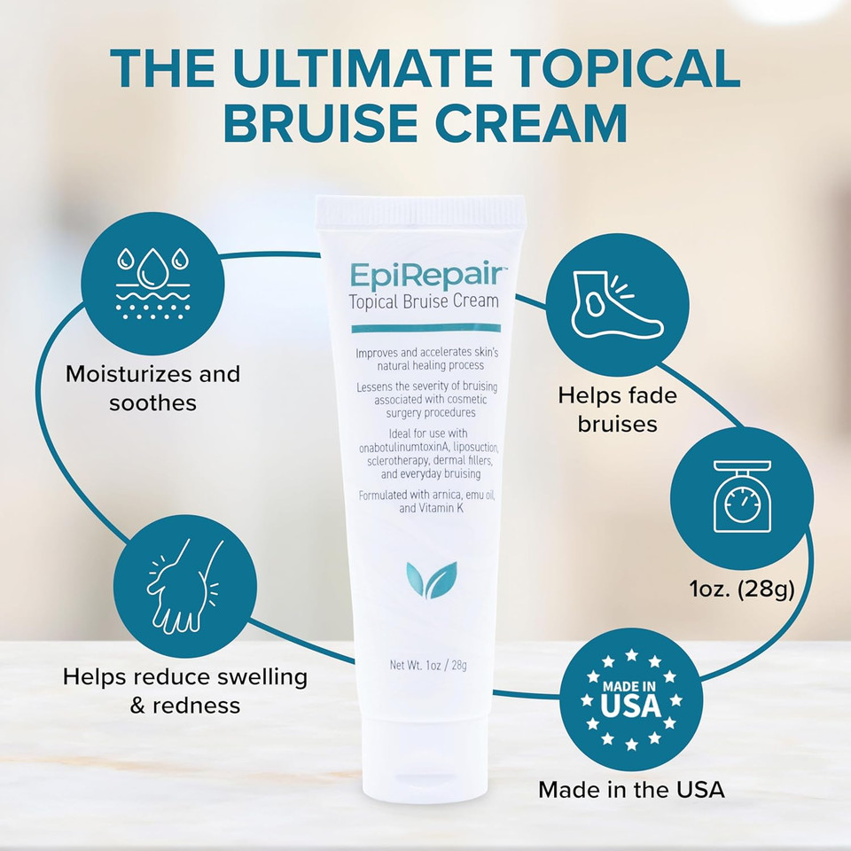 Epirepair Premium Bruise Cream - Formulated With Clinically Proven Arnica Oil & Vitamin K To Help Lessen & Remove Bruises In Cosmetic Surgery Procedures - Enhanced With Emu Oil, Vitamin E & Green Tea