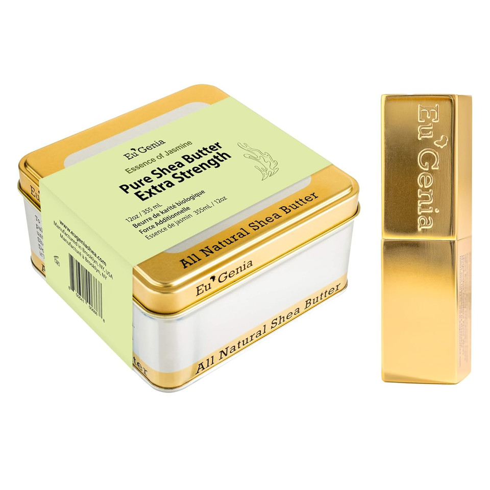 Eu'Genia Shea Butter And Lip Balm, 100% Pure Unrefined Ghanaian Shea, Premium Face & Body Moisturizer For All Skin And Hair Types (Jasmine Set, 12 Oz)