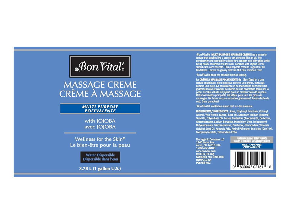 Bon Vital Multi-Purpose Massage Creme 1/2 Gallon Bon Vital Multi-Purpose Massage Creme 1/2 Gallon