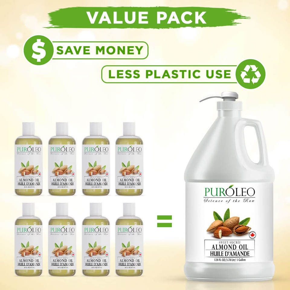 Puroleo Sweet Almond Oil 64 Fl Oz/1900 Ml 100% Natural And Pure | Moisturizer & Carrier Oil | Beauty & Diy Blends, Massage Oil, Body Oil, Hair Oil And Baby Oil | Made From Almonds Raw