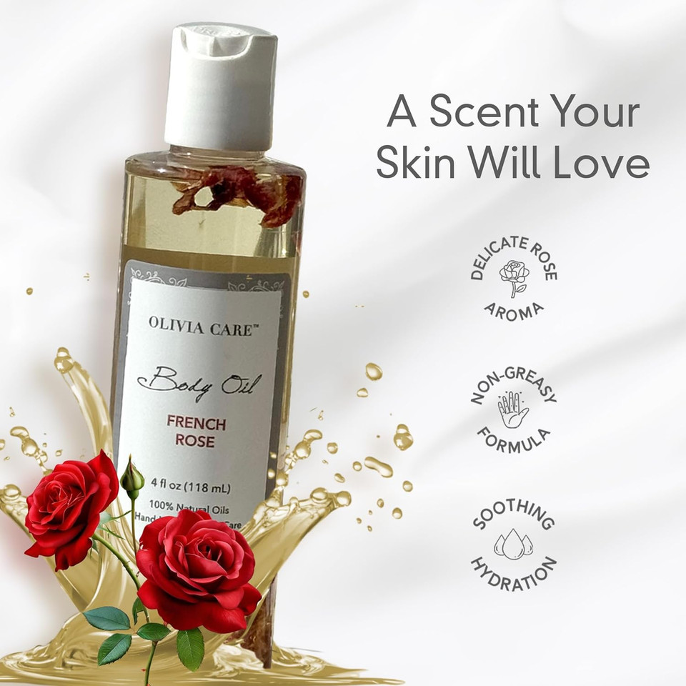 Olivia Care Body Oil Lavender Rose Vegan & Natural Perfume Oil For Women | Hydrating After Bath Oil- Infused With Vitamin E, K & Omega Fatty Acids - Reduce Dry Skin, Anti-Aging (Lavender Rose)