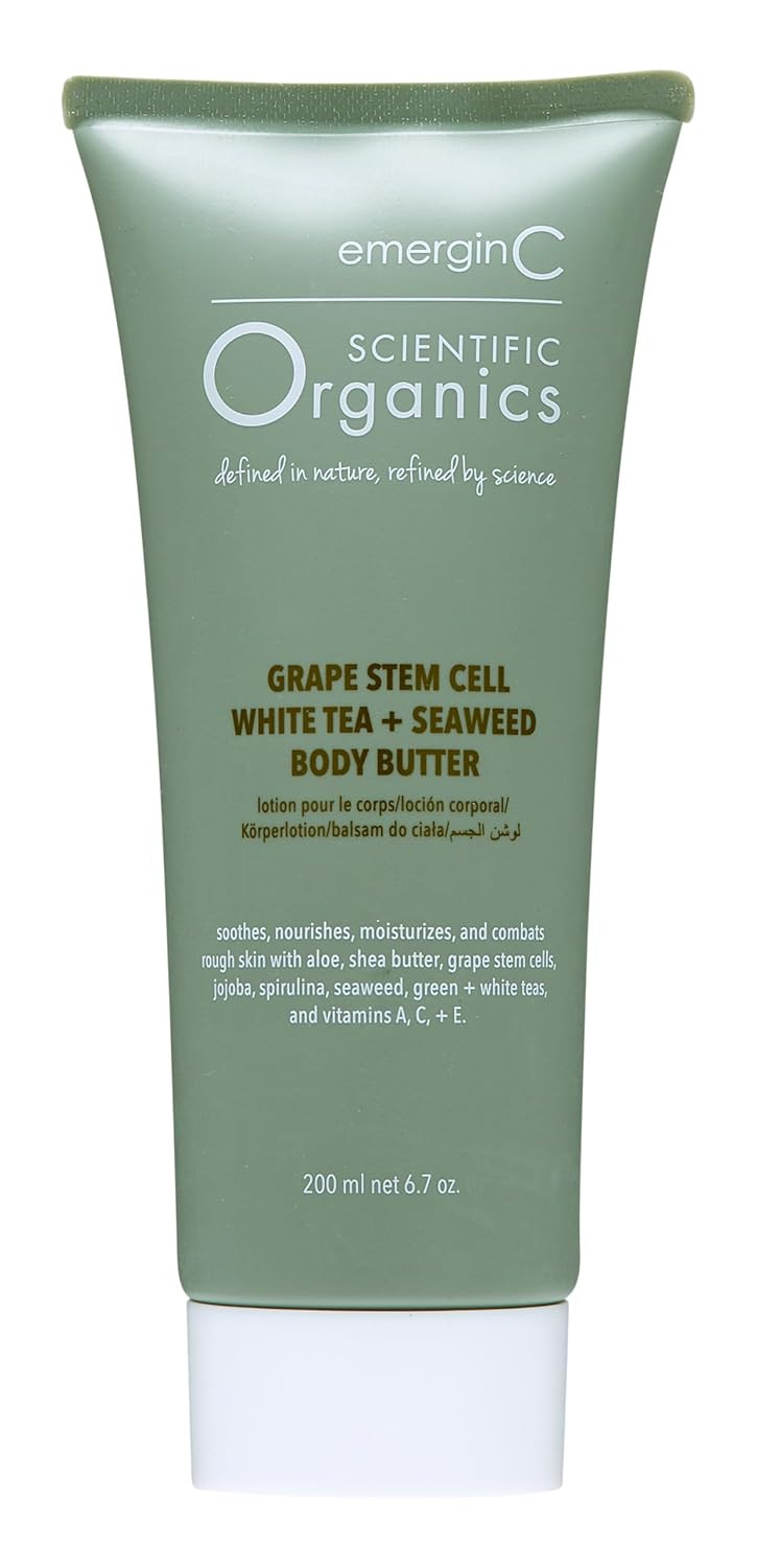 Scientific Organics Grape Stem Cell, White Tea + Seaweed Body Butter - Nourishing Plant Stem Cell Cream With Vitamins A, C, E For Dry Skin (6.7 Oz, 200 Ml)