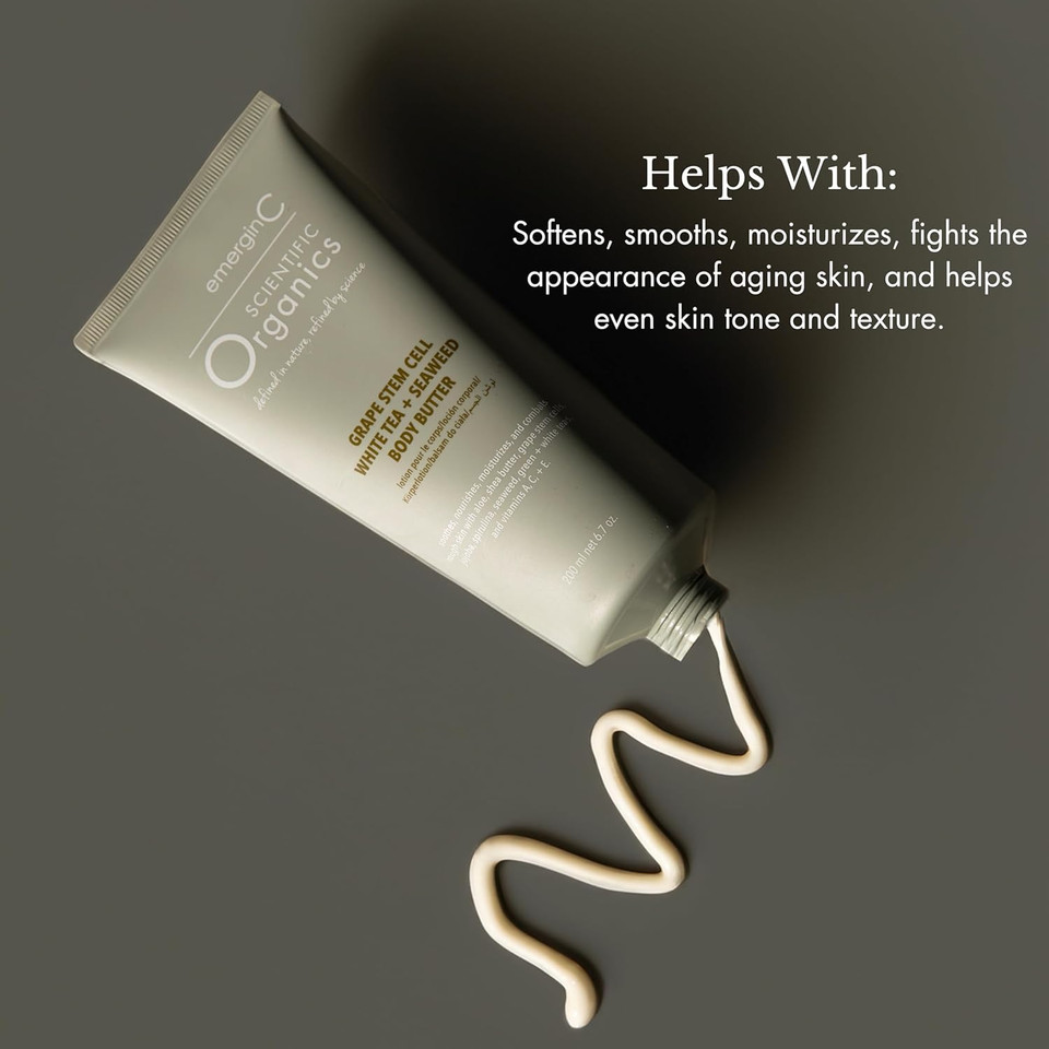 Scientific Organics Grape Stem Cell, White Tea + Seaweed Body Butter - Nourishing Plant Stem Cell Cream With Vitamins A, C, E For Dry Skin (6.7 Oz, 200 Ml)