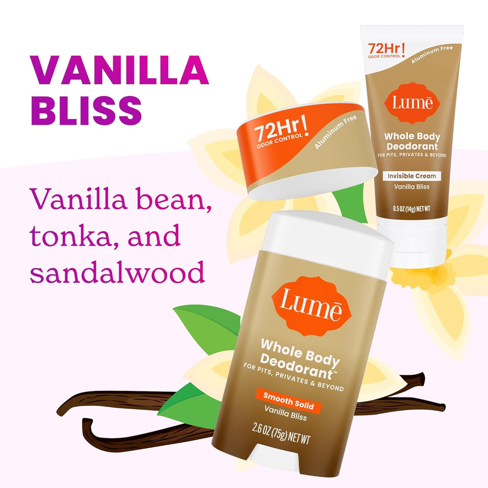 Lume Whole Body Deodorant - Invisible Cream Tube Mini + Solid Stick Bundle - 72 Hour Odor Control - Aluminum & Baking Soda Free, Skin Loving (Peony Rose)