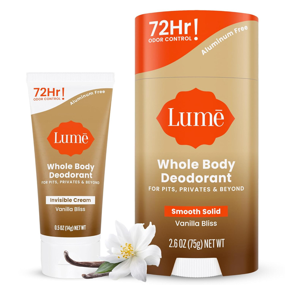 Lume Whole Body Deodorant - Invisible Cream Tube Mini And Solid Stick - 72 Hour Odor Control - Aluminum Free, Baking Soda Free, Skin Safe - 0.5 Oz Mini Tube + 2.6 Oz Solid Stick (Soft Powder)
