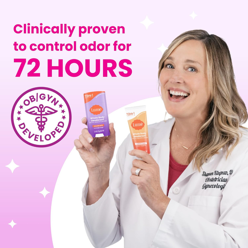 Lume Whole Body Deodorant - Invisible Cream Tube Mini And Solid Stick - 72 Hour Odor Control - Aluminum Free, Baking Soda Free, Skin Safe - 0.5 Oz Mini Tube + 2.6 Oz Solid Stick (Soft Powder)
