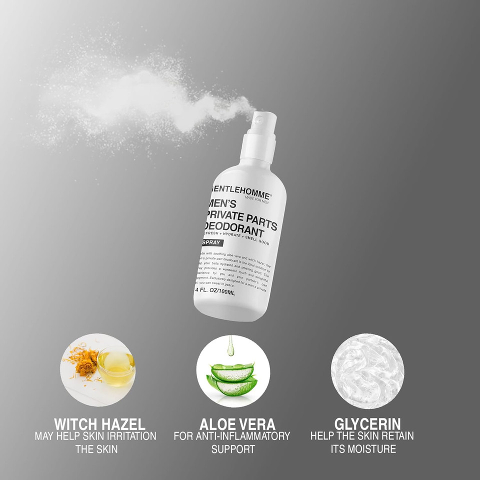 Men'S Deodorant Spray For Intimate Areas - Anti-Chafing, Hydrating & Refreshing - With Aloe Vera & Witch Hazel - All Skin Types - Vegan - Bergamot Noir Scent - 4Oz