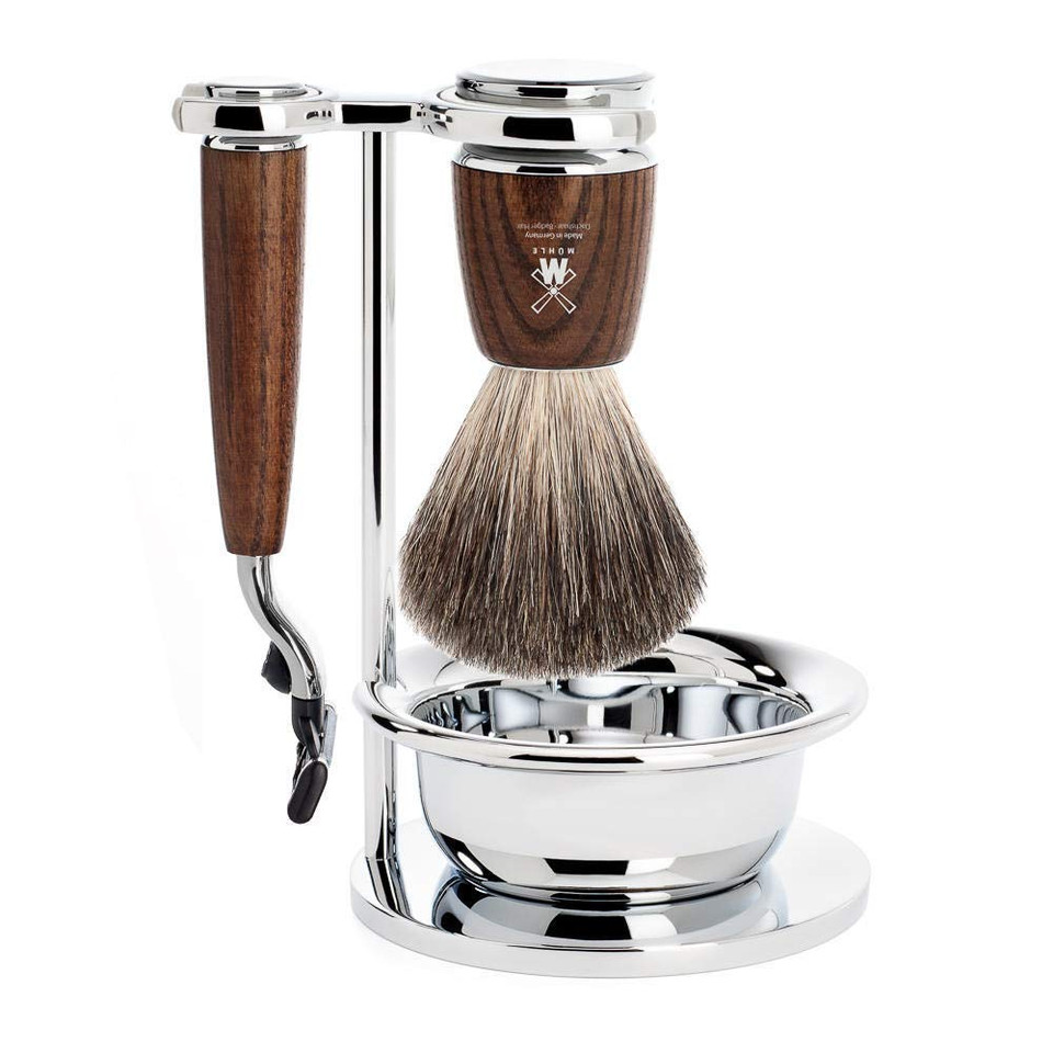 Mühle Rytmo Black 4-Piece Pure Badger 3-Blade Razor Modern Luxury Wet Shaving Set - Perfect For Every Day Use, Barbershop Quality Close Smooth Shave