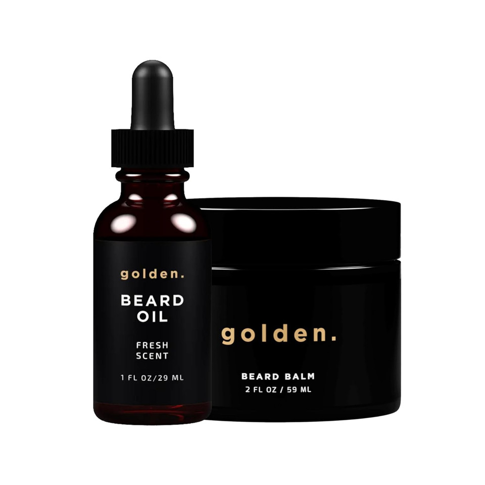 Golden Grooming Beard Oil & Balm Bundle For Men | Natural Growth Kit With Shea Butter | 2Oz Balm & 1Oz Oil | Toasted Vanilla