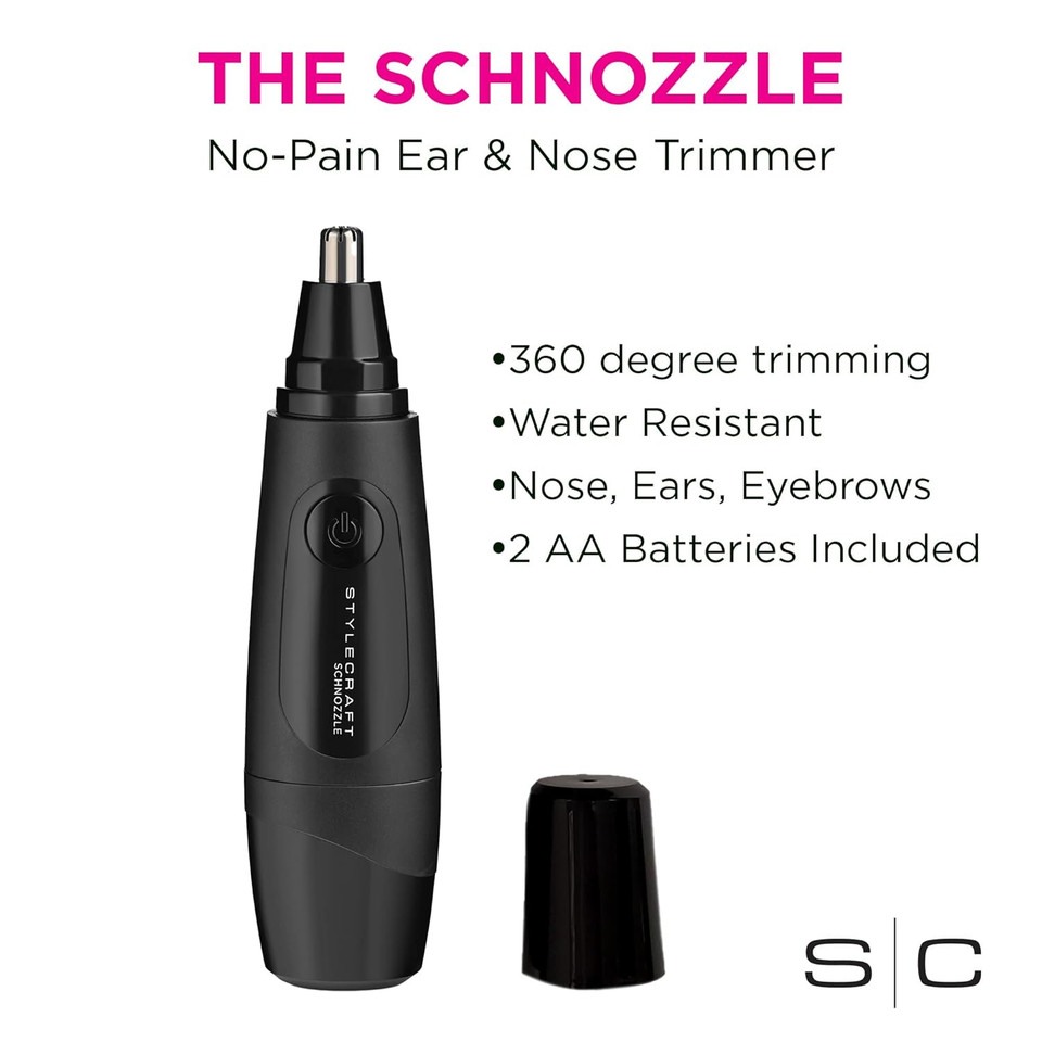 Stylecraft Schnozzle Cordless Nose And Ear Trimmer, Water Resistant, Portable, Led Light, Matte Black