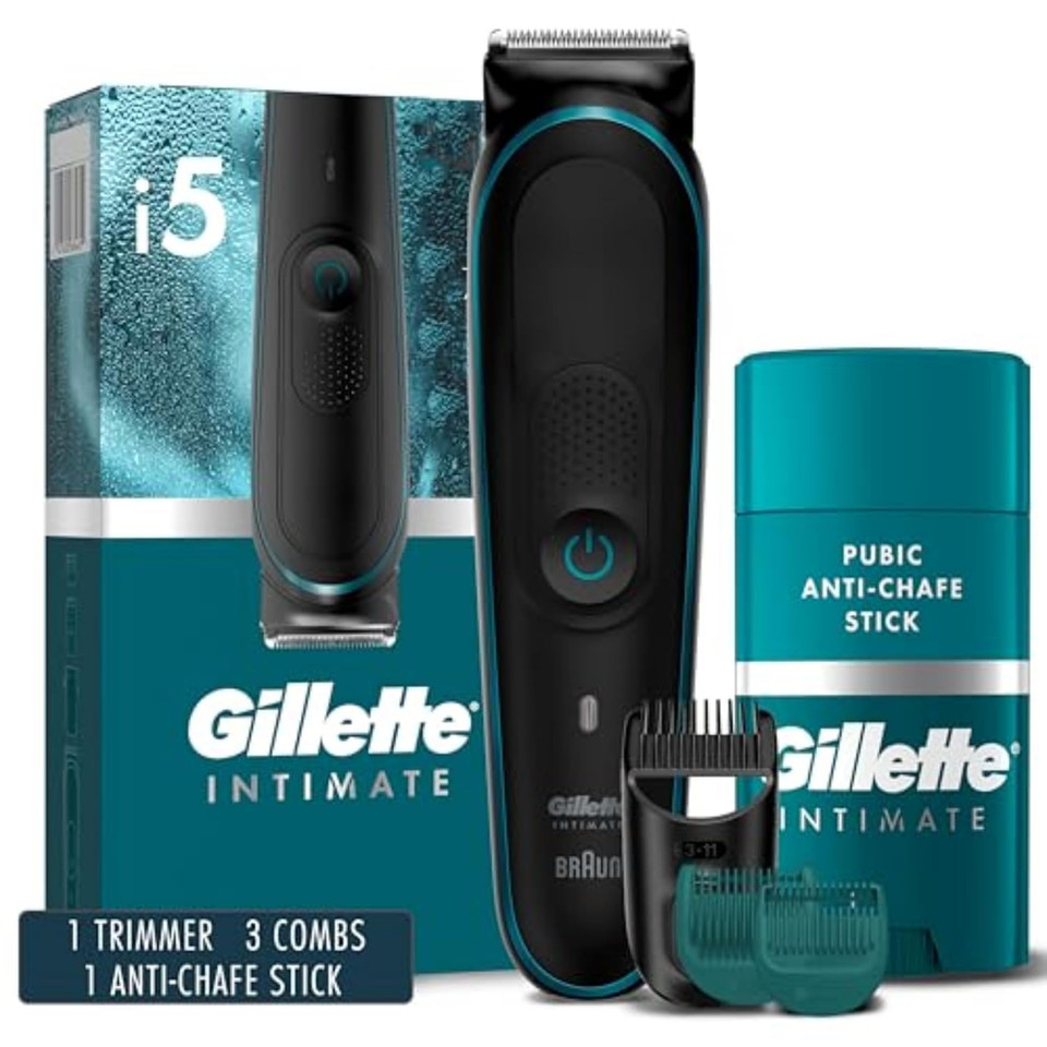 Gillette Intimate Men'S Pubic Hair Trimmer, Skinfirst Pubic Hair Trimmer For Men, Waterproof, Cordless For Wet/Dry Use, Shaver For Men, Lifetime Sharp Blades, Includes Anti Chafe Stick, Gift Set
