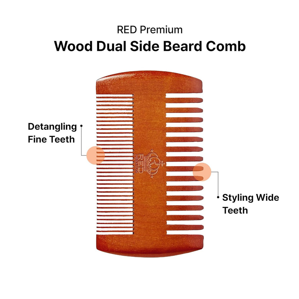 Red By Kiss Premium Wood Men Long Beard Comb, Easy Detangling And Styling, Durable Design For Gentle Beard Hair & Mustache Grooming Essential, No Snagging & Pulling, Maximize Conditioning