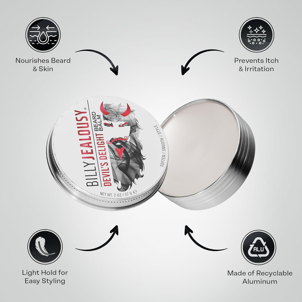 Billy Jealousy Beard Balm With Light Hold & Low Shine, Everyday Beard Styling Balm Loaded With Coconut, Shea & Sunflower Oils For Smooth & Nourished Facial Hair & Skin