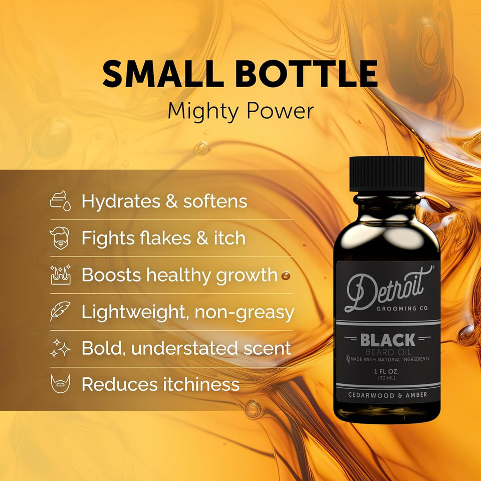 Detroit Grooming Beard Oil | Hydrating & Nourishing Formula With Vitamin | Cedarwood & Amber  Black (1 Oz)