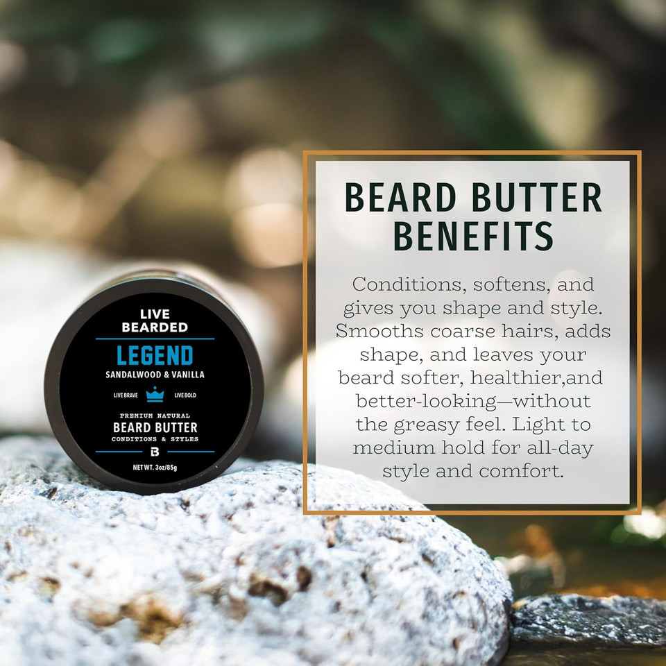 Live Bearded Beard Butter, 3 Fl Oz - Made In The Usa - All-Natural Leave-In Conditioner And Softener With Shea | Straight Up Unscented - Fragrance-Free