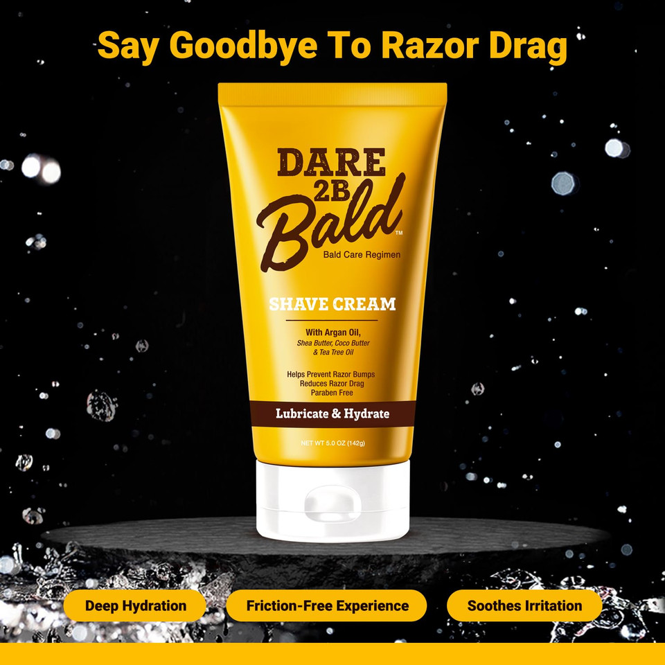 Dare 2B Bald Moisturizing Shave Cream With Argan Oil, Shea Butter, Cocoa Butter & Tea Tree Oil | Bald Head Shaving Cream | Rich Hydration For A Smooth Shave | Head Shaving Cream For Bald Men- 5.0 Oz