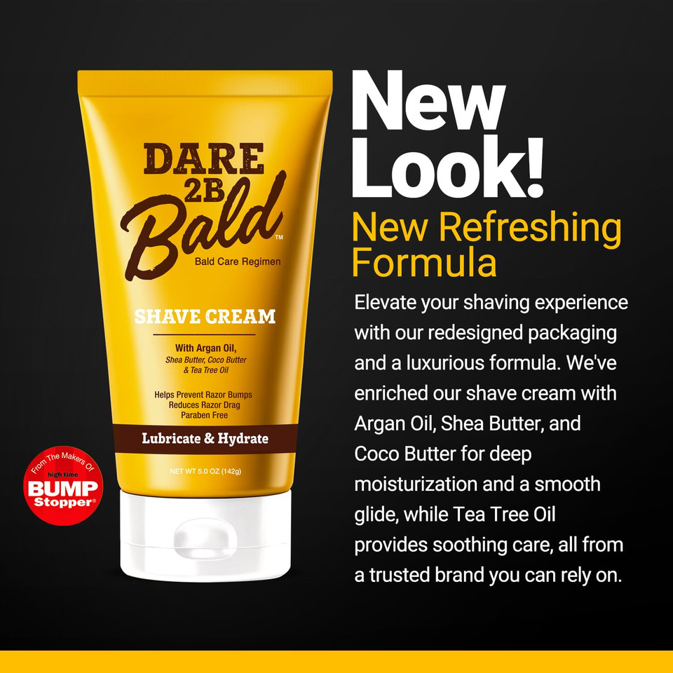 Dare 2B Bald Moisturizing Shave Cream With Argan Oil, Shea Butter, Cocoa Butter & Tea Tree Oil | Bald Head Shaving Cream | Rich Hydration For A Smooth Shave | Head Shaving Cream For Bald Men- 5.0 Oz