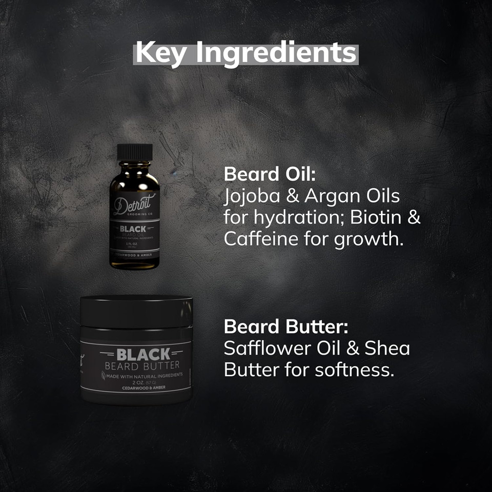 Detroit Grooming Co. Beard Oil & Beard Butter Bundle  313 (Vanilla & Amber Scent)  Beard Hydration Set With Vitamin E & Sunflower Oil