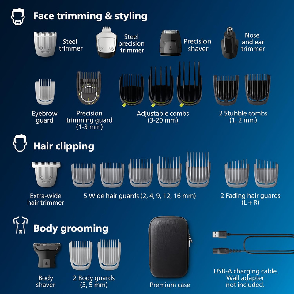 Philips Norelco Multigroom 9000 Series, All-In-One Trimmer, Beard Trimmer And Hair Clipper, 25-Piece/27-Length Men'S Grooming Kit For Beard, Face, Nose, Ear And Body, Travel Kit, Mg9522/50