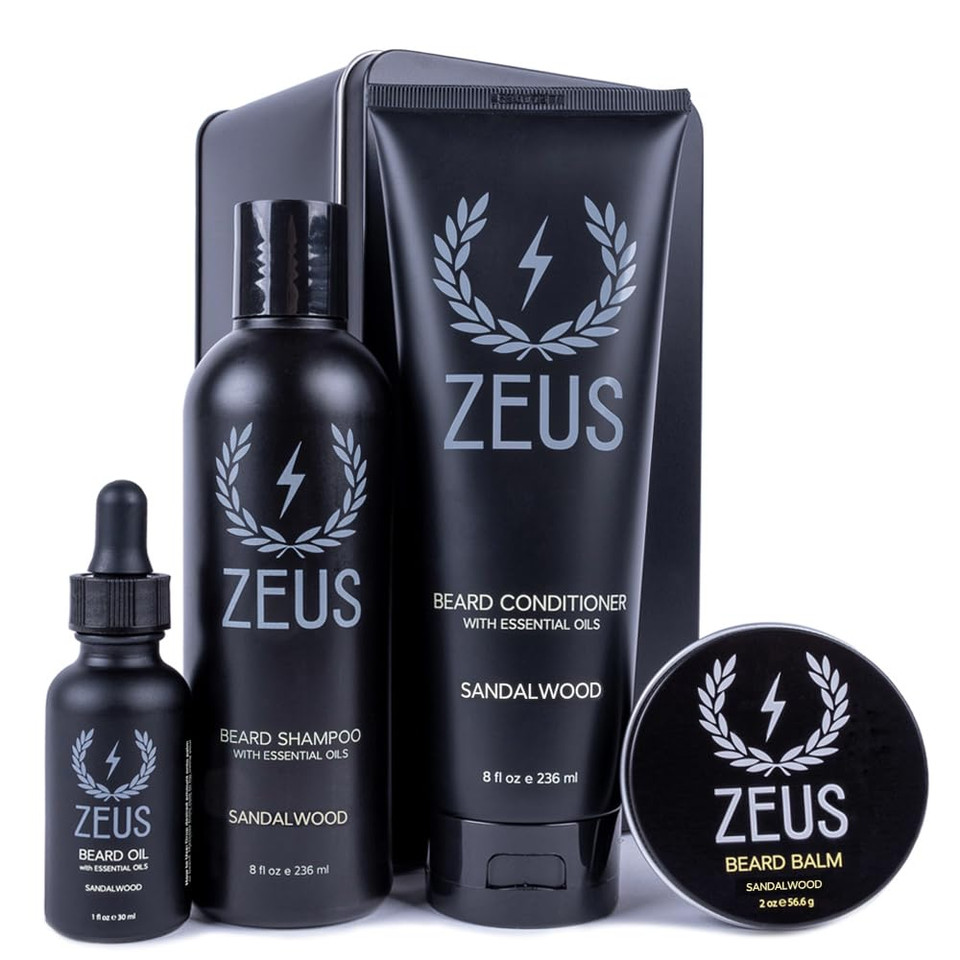 Zeus Everyday Beard Kit With Tin Gift Box  Beard Wash Shampoo & Conditioner, Natural Beard Oil, Beard Balm & Tin Box (Verbena Lime)