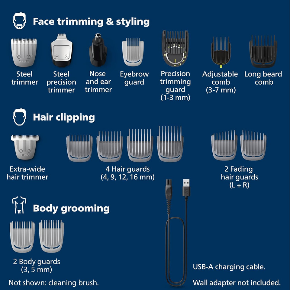 Philips Norelco Multi Groomer 9000-25 Piece Mens Grooming Kit For Beard, Body, Face, Nose, And Ear Hair Trimmer,Shaver, And Clipper With Premium Storage Case - No Blade Oil Needed, Mg7770/49