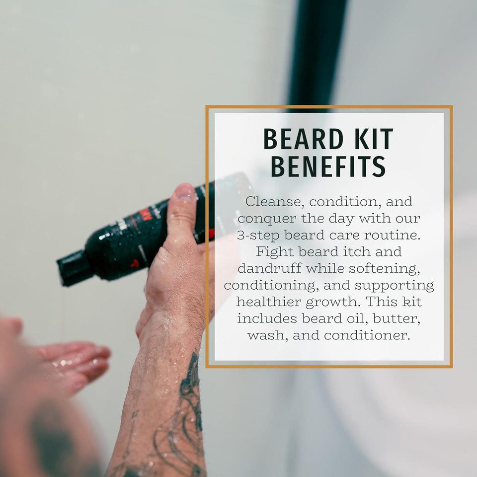 Live Bearded Complete Beard Grooming Kit, Made In The Usa With All-Natural Ingredients - Beard Wash, Conditioner, Beard Butter & Beard Oil Kit - Forge Scent, Hinoki Cypress, Clove & Amber
